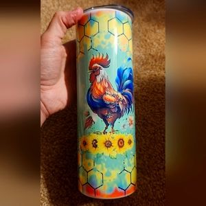 20oz skinny tumbler (Rainbow Rooster)